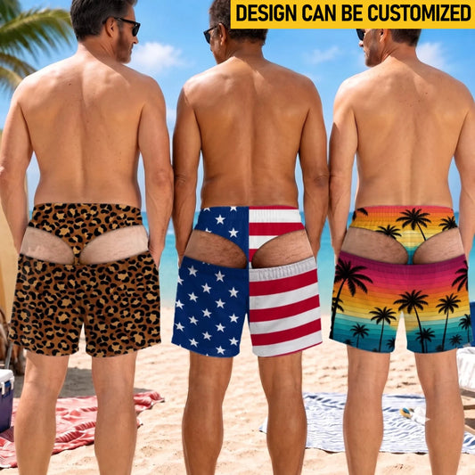 Custom Funny Men Swim Trunks - Personalized Birthday Gifts For Husband, Son, Grandson, Brother, Grandpa, Dad, Yourself - Tropical Beach Prank