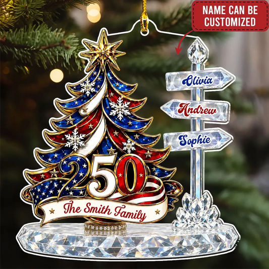 Patriotic Christmas Family - Personalized Custom 3D Effect Acrylic Ornament