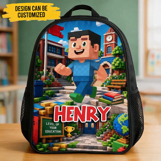 Custom Backpack - Personalized Pixel Character School Bag with Kid's Name - For Toddlers & School-Age Children