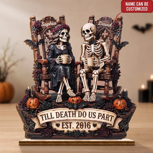 Custom Skeleton 2-Layered Wooden Plaque - Personalized Halloween Decor, Anniversary Wedding Gifts For Husband And Wife, Him And Her - Eternal Love For Us