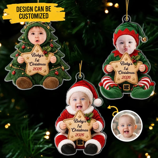 Custom Photo First Christmas Acrylic Ornament - Personalized Christmas Baby Shower, Gender Reveal Gifts For New Moms, New Dads, New Parents - Wrapped In Love On Your First Christmas