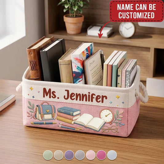 Custom Storage Basket - Personalized Books Are My Happy Place Name Organizer Bin - For Teachers & Book Lovers