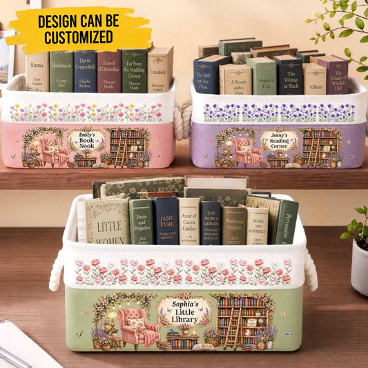 Custom Storage Basket - Personalized Bookish Gifts For Book Lovers, Bookworms, Readers - Lost In A World Of Books