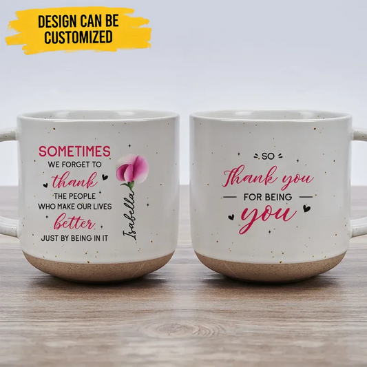 Custom Pottery Mug - Personalized Birth Month Flower & Name Bestie Thank You Coffee Cup - For Best Friends & BFF Gifts