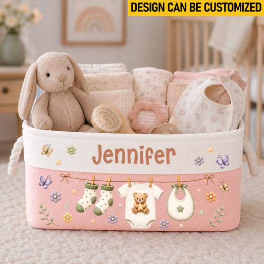 Custom Storage Basket - Personalized Baby Shower, Gender Reveal Gifts For New Moms, New Dads, New Parents - Tiny Miracle Big Love