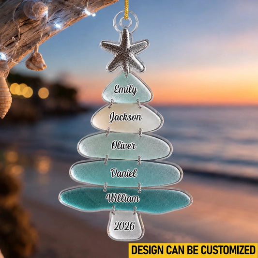 Custom Sea Glass Acrylic Ornament - Personalized Christmas Birthday Gifts For Mom, Dad, Brother, Sister, Beach Lovers - Family Memories On Tree