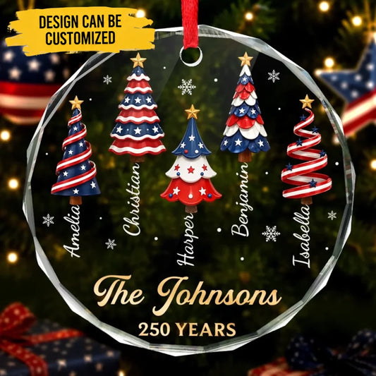 Custom Circle Glass Ornament - Personalized America 250th Anniversary Christmas Gifts For Mom, Dad, Brother, Sister - Making Patriotic Memories