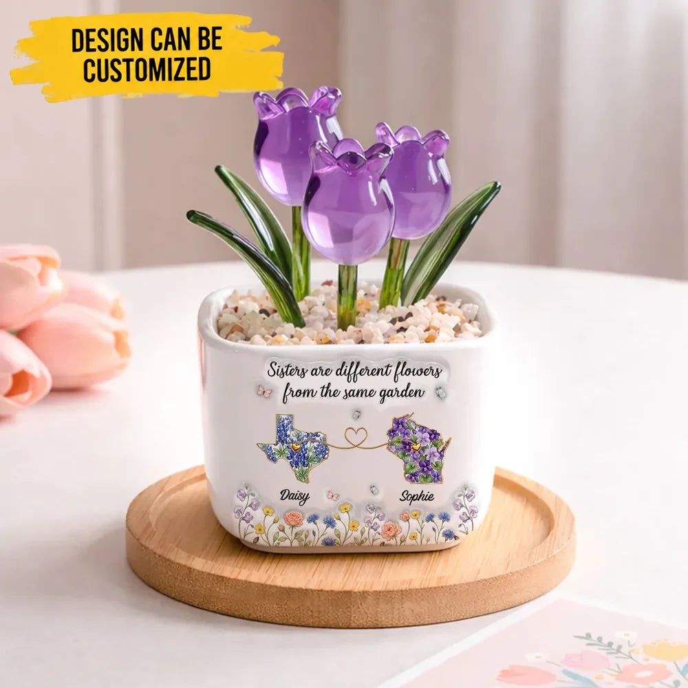 Custom Glass Everlasting Tulips - Personalized Different Flowers Forever Connected Friendship Bouquet - For Best Friends & BFF Gifts