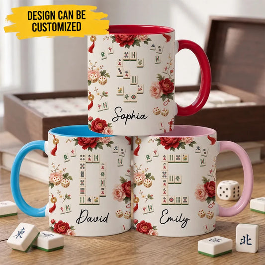 Custom Accent Mug - Personalized Every Tile Tells Our Story Mahjong Floral Name Coffee Mug - For Mahjong Lover & Asian Culture Gifts