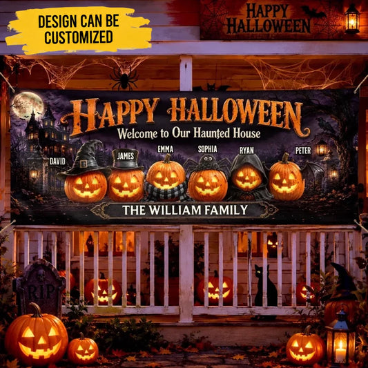 Custom Haunted Home Outdoor Banner - Personalized Halloween Decor Gifts For For Mom, Dad, Brother, Sister - Welcome To The Spooky House