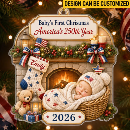 Custom First Christmas Acrylic Ornament - Personalized America 250th Anniversary Christmas Gifts For New Moms, New Dads, New Parents - Tiny Star Big History