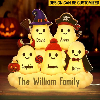 Custom Boo Shaped Light Box - Personalized Halloween Decor Birthday Gifts For Mom, Dad, Brother, Sister - Our Cute Little Spooky Home