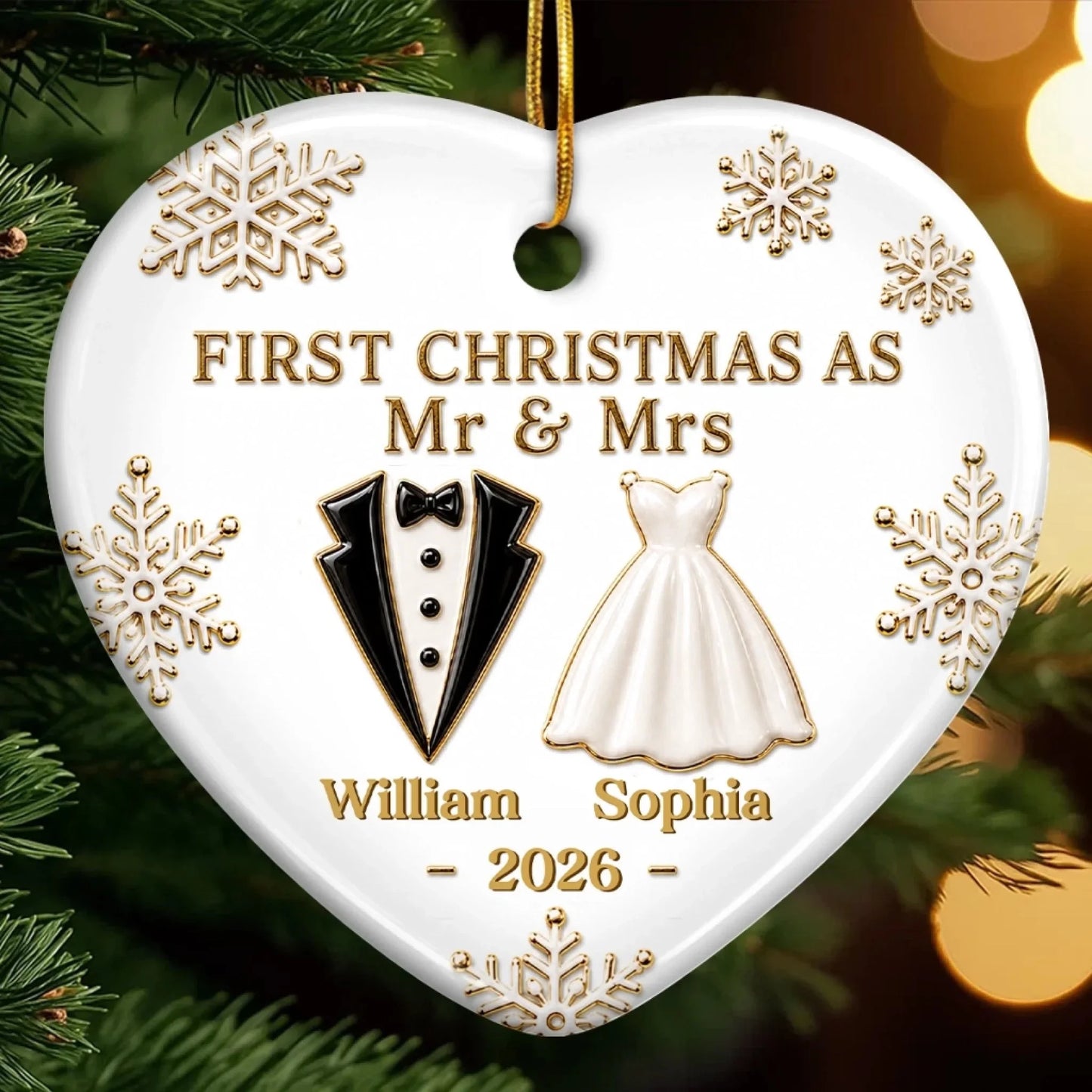 Custom First Christmas Ceramic Ornament - Personalized Anniversary Christmas Wedding Gifts For Husband And Wife, Him And Her - Married And Merry Together Always