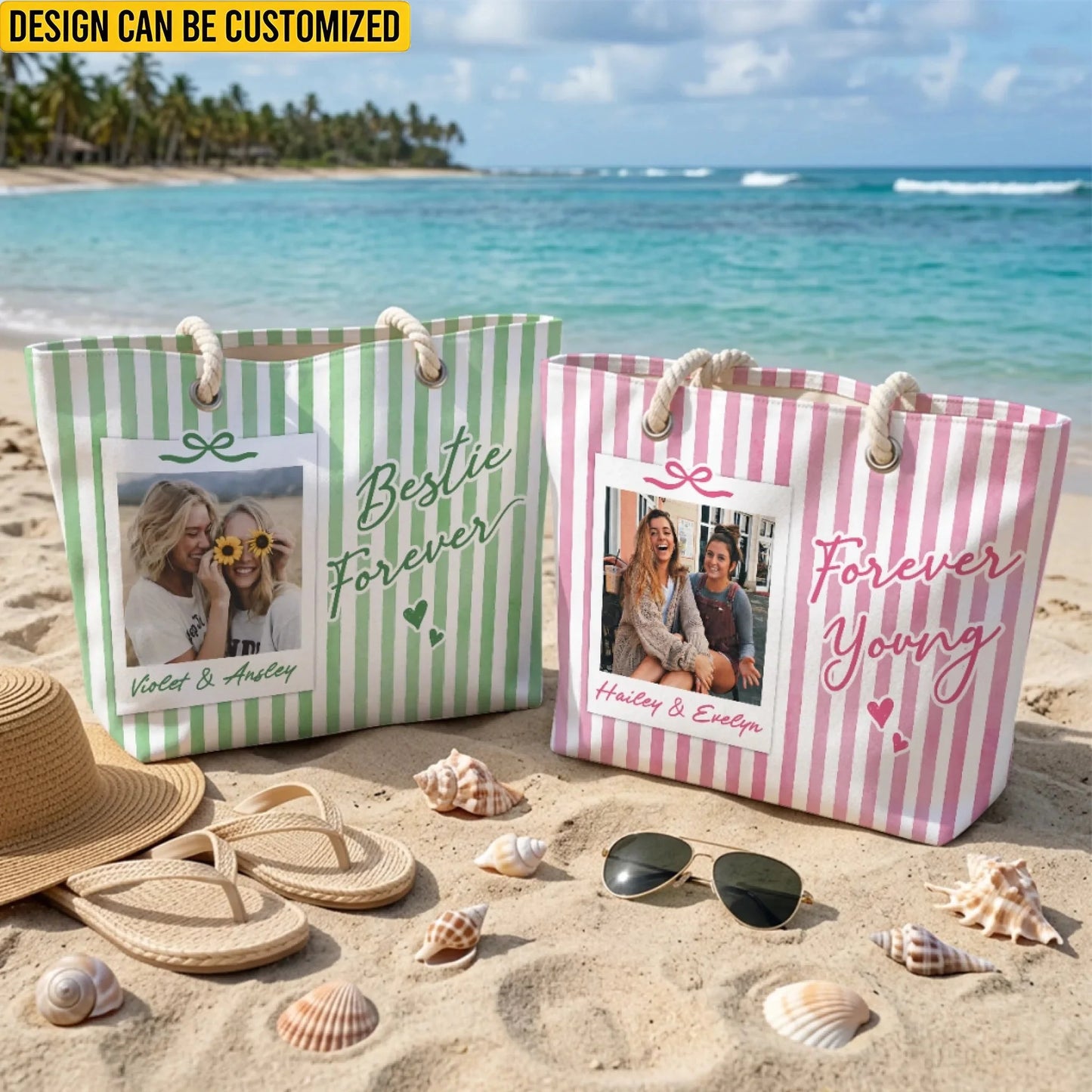 Bestie Forever Young - Personalized Custom Beach Bag