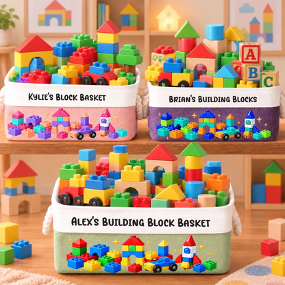 Custom Name Building Block Toy Storage For Kids - Personalized Storage Basket