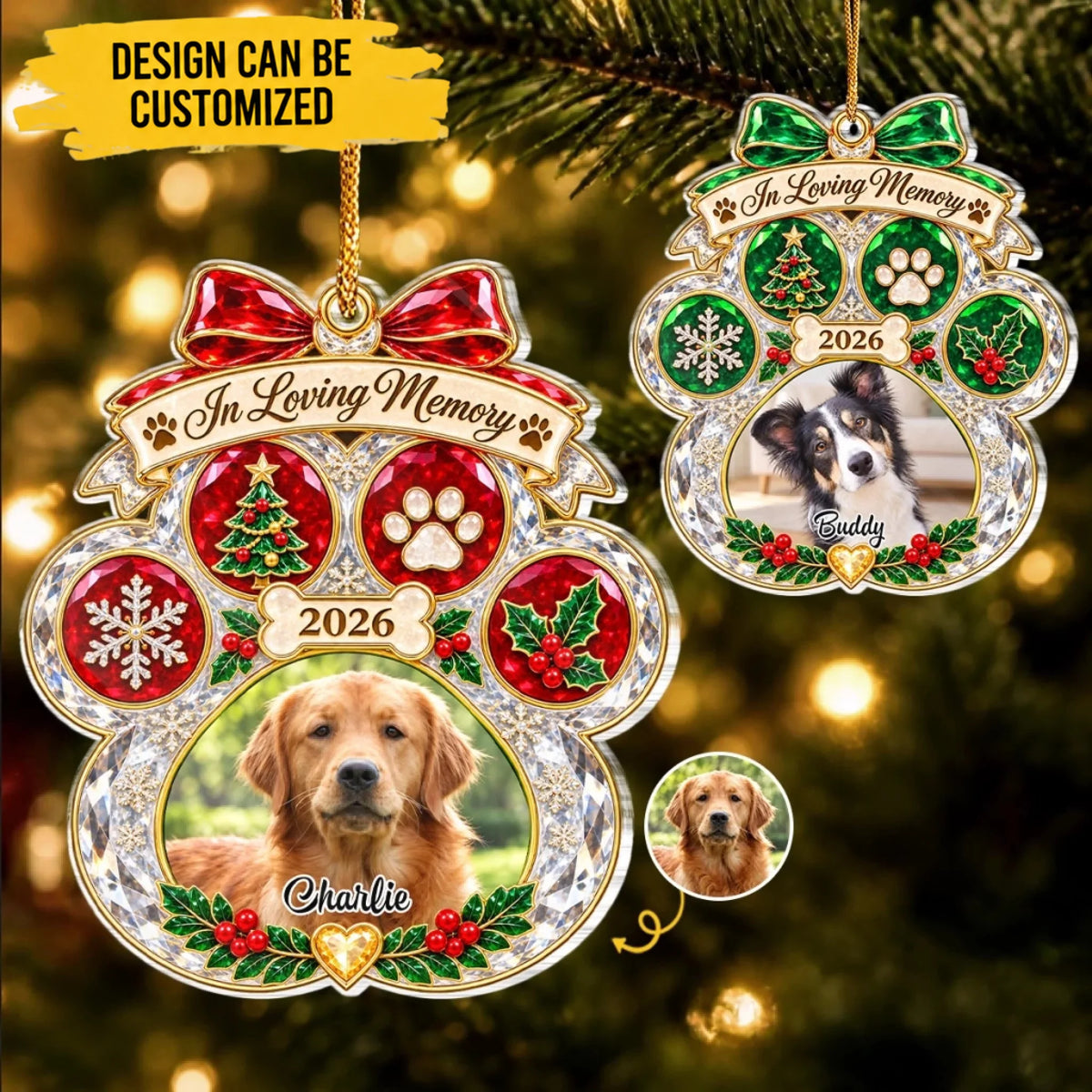 Custom Photo Pet Christmas Memorial Gifts for Dog and Cat Lovers - Personalized Acrylic Ornament