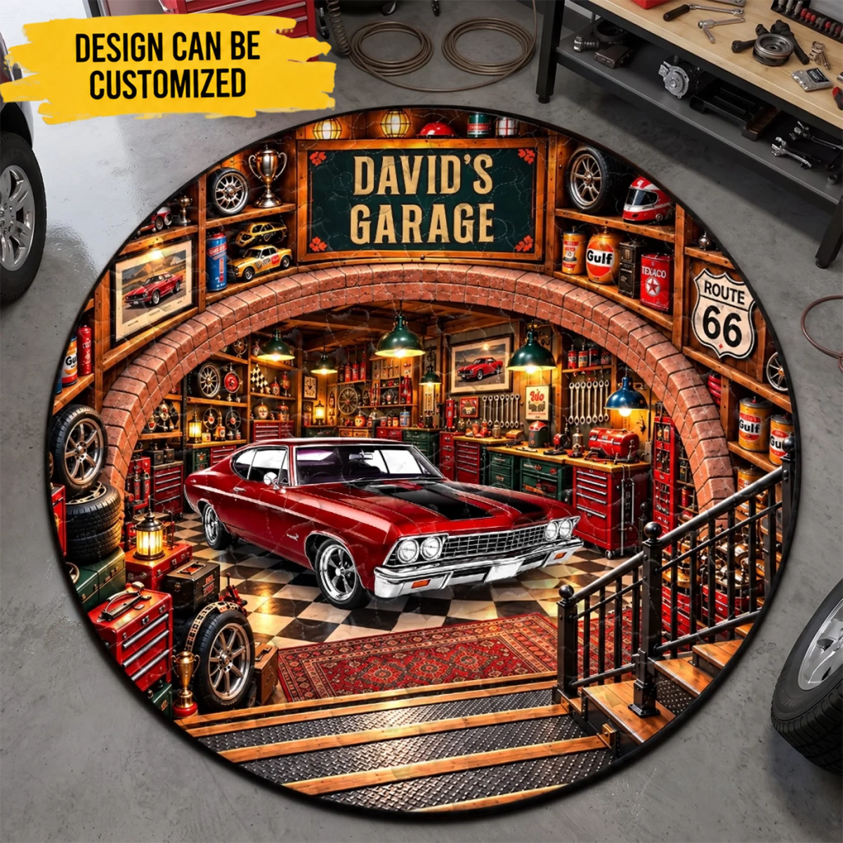 Custom Name & Photo Car Lover Gifts - Personalized Quilted Round Mat