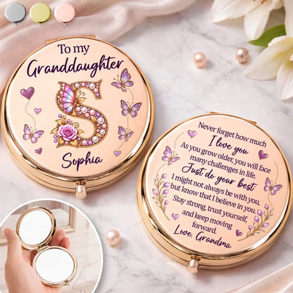Custom Name Butterfly Initial Gifts for Daughter and Granddaughter - Personalized Compact Mirror