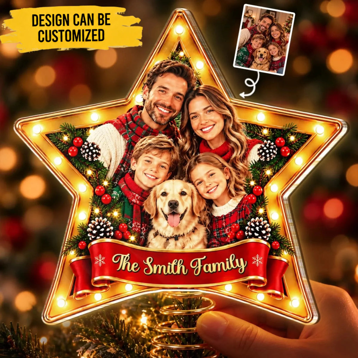 Custom Photo Christmas Family Gifts - Personalized LED Tree Topper