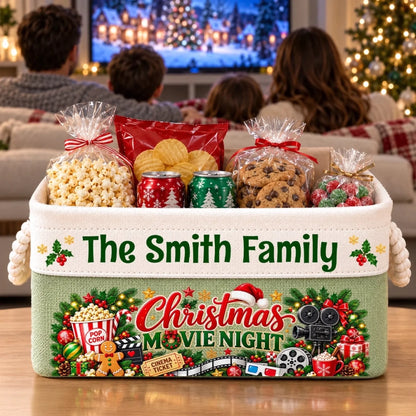 Custom Name Christmas Movie Night Gifts for Families - Personalized Storage Basket