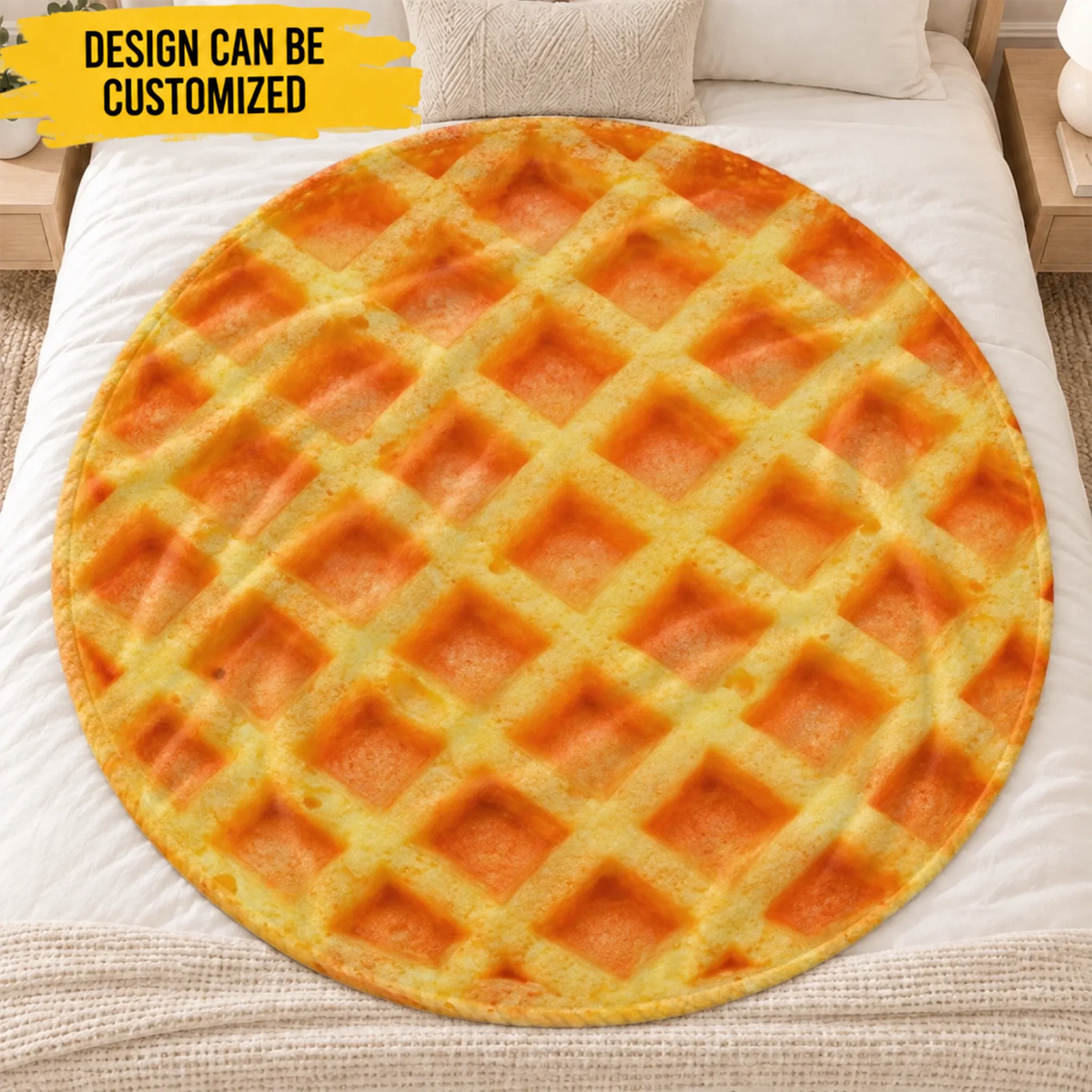 Custom Waffle Pattern Home Decor - Personalized Round Throw Blanket