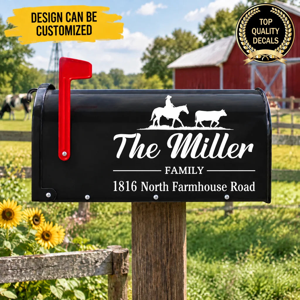 Custom Family Name Gifts for Cattle Farmers - Personalized Mailbox Decal