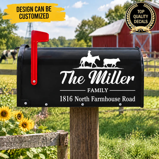 Custom Family Name Gifts for Cattle Farmers - Personalized Mailbox Decal