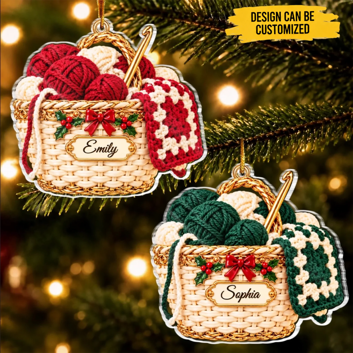 Custom Name Christmas Knitting Gifts For Crafters, Knitters, Crocheters - Personalized Acrylic Ornament