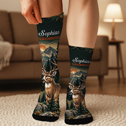 Custom Name Lucky Hunting Gifts for Hunters - Personalized Middle Tube Socks