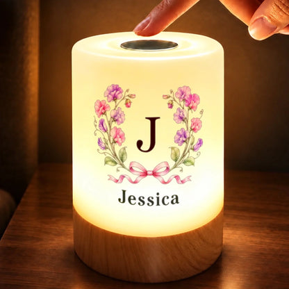 Custom Name Floral Initial Decor Gifts For Women - Personalized Dimmable Touch Night Light