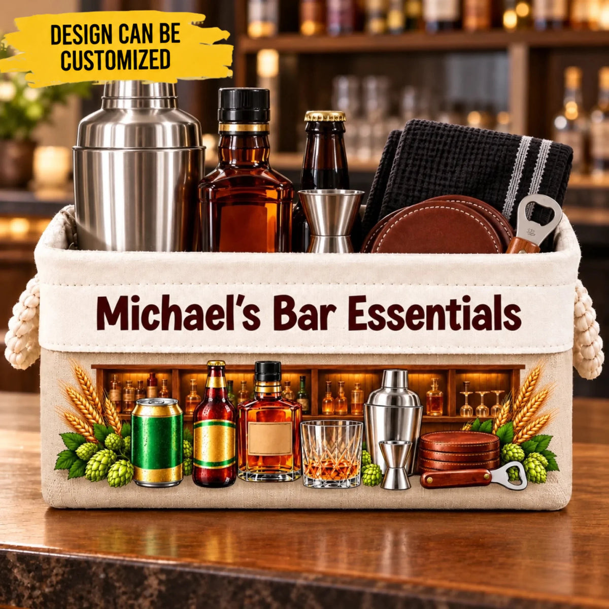 Custom Name Bar Essentials Gifts - Personalized Storage Basket