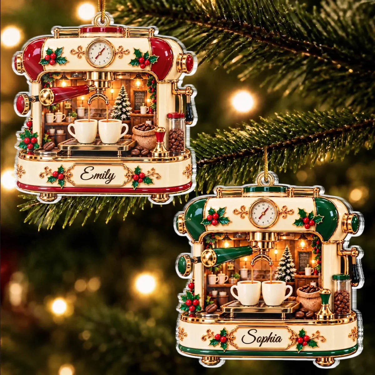 Custom Name Christmas Espresso Machine Gifts For Coffee Lovers - Personalized Acrylic Ornament