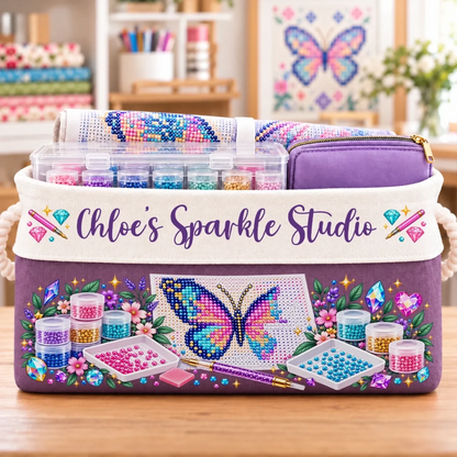 Custom Name Butterfly Diamond Painting Gifts For Crafters - Personalized Storage Basket