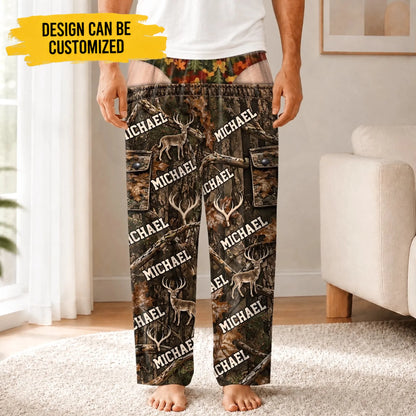 Custom Name Woodland Buck Hunting Gifts for Men - Personalized Pajamas Pants