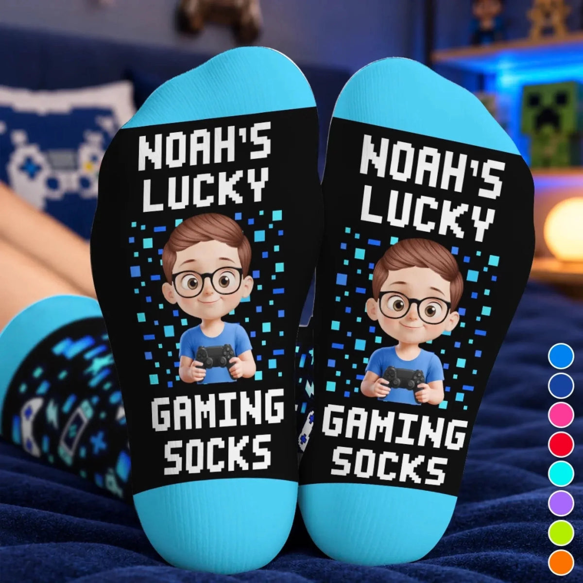 Custom Gamer Character Name Gifts for Kids - Personalized Crew Socks